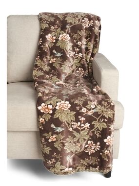 Plush Floral Bird Sanderson Reversible Plush Throw Blanket - 50x70